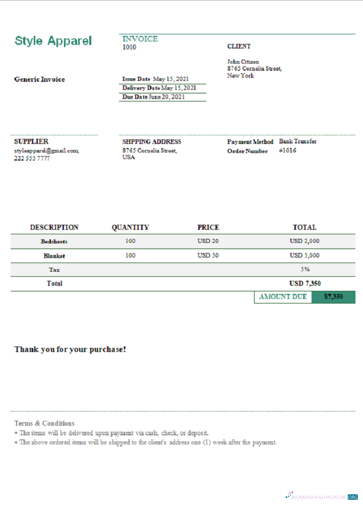 Download USA Style Apparel invoice Photoshop template